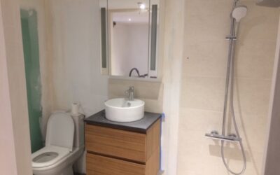 Rénovation de salle de bain : remplacement de baignoire par une douche et meuble vasque